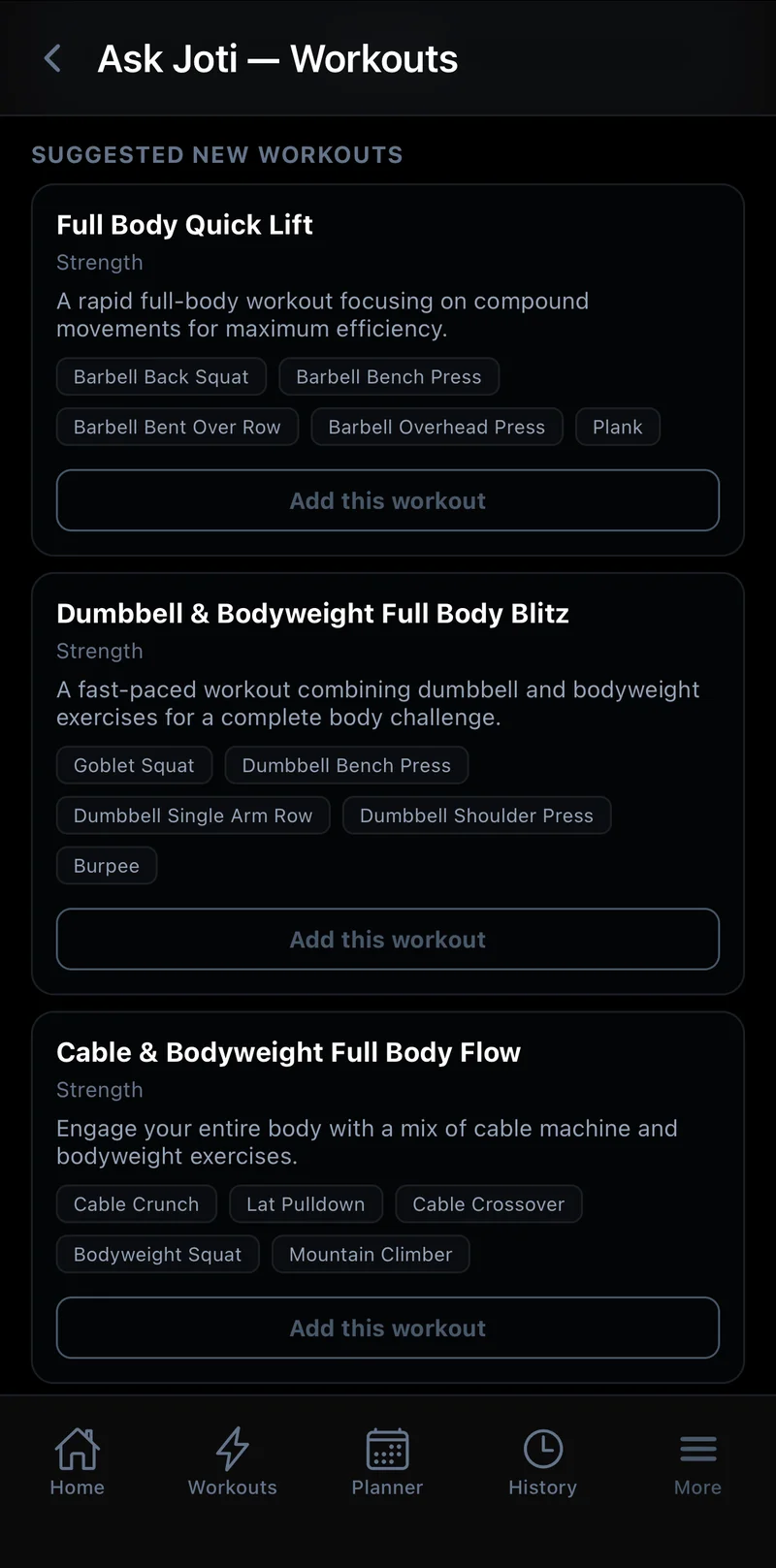 Joti AI building a brand new workout
