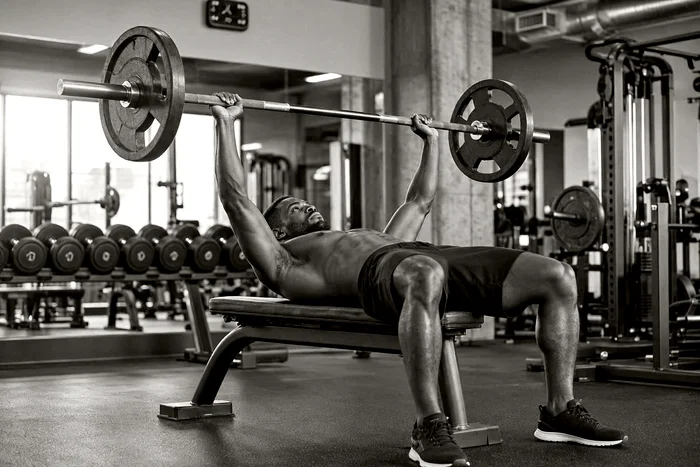 Lifter mid-set on a bench press