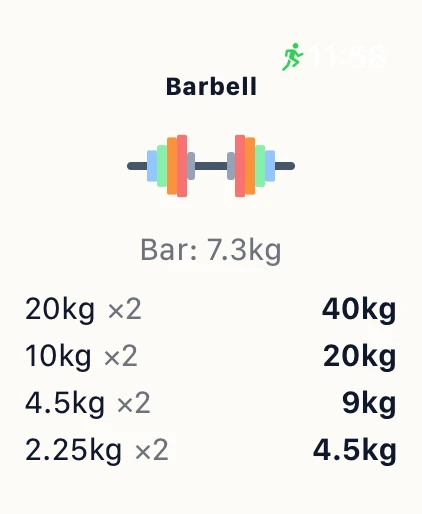 The Joti Apple Watch app showing a plate breakdown for a barbell exercise